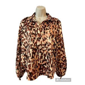 Andrew Marc New York Womens Animal Print Top Blouse Size S